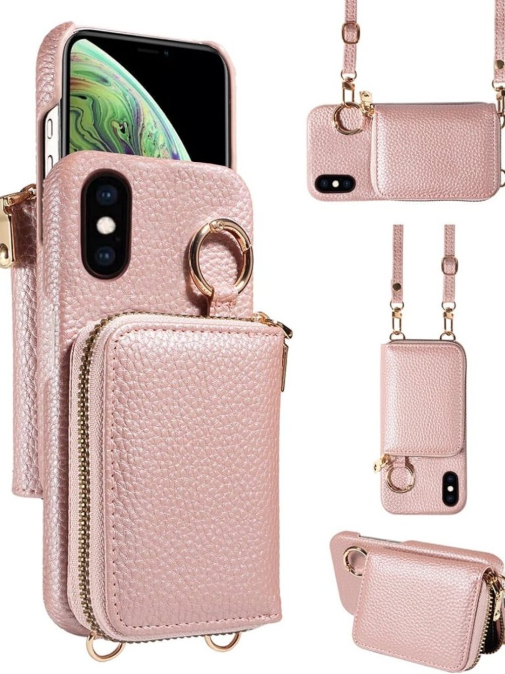 Chic Rose Gold Zipper Wallet Case for iPhone Xs Max - Stylish Organizer Purse